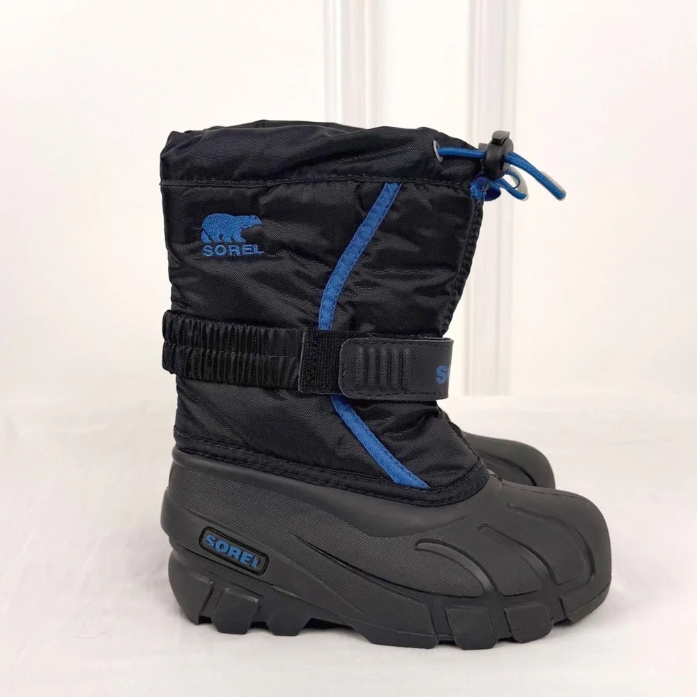 Sorel‎ Snow Commander Kids Winter Boots Black Blue NC1810-010 Size 10